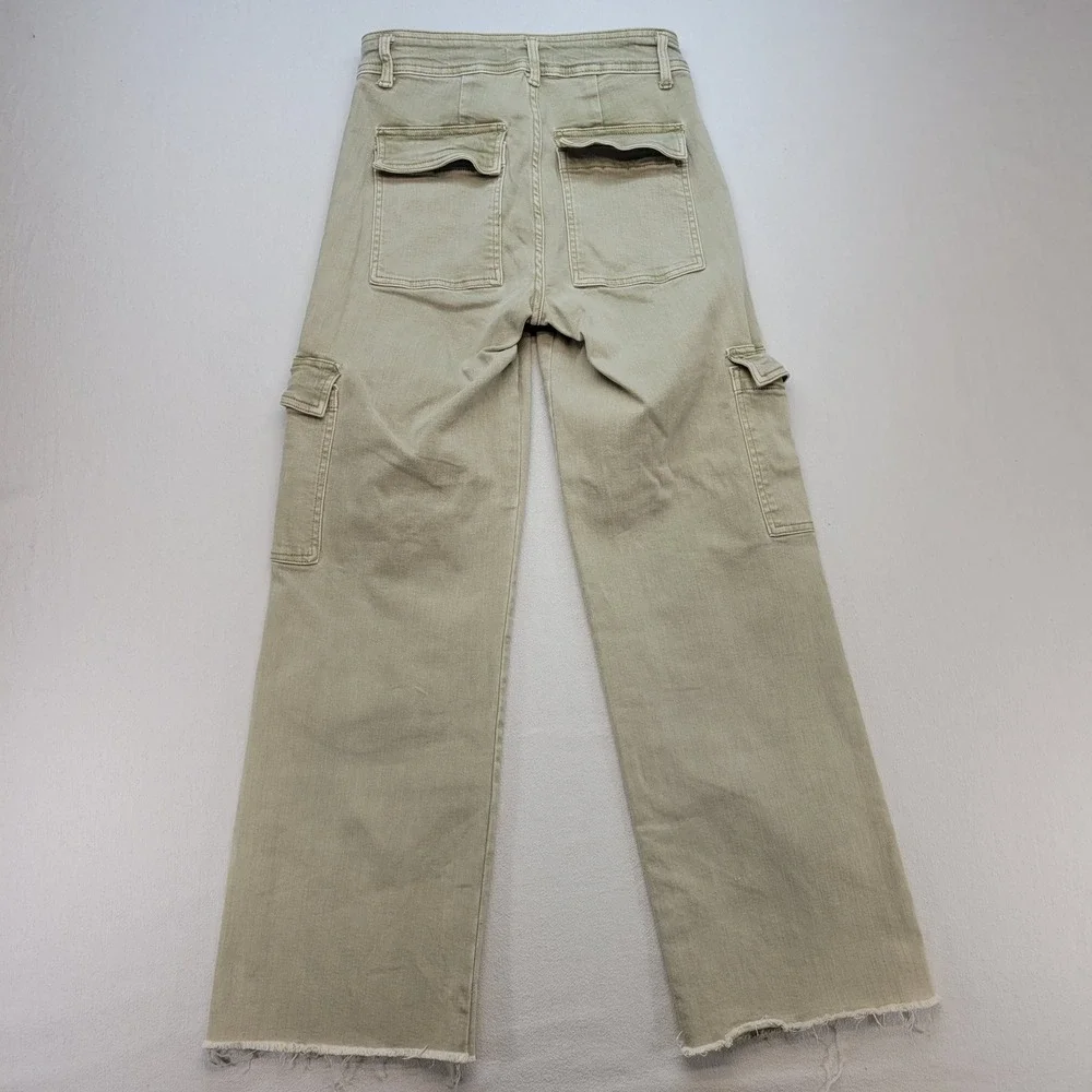 OAT New York‎ Cargo Jeans Womens 4/27 Green Wide Leg Raw Hem High Rise Utility